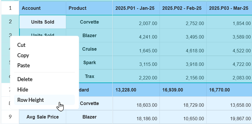 Adjust row height and column width