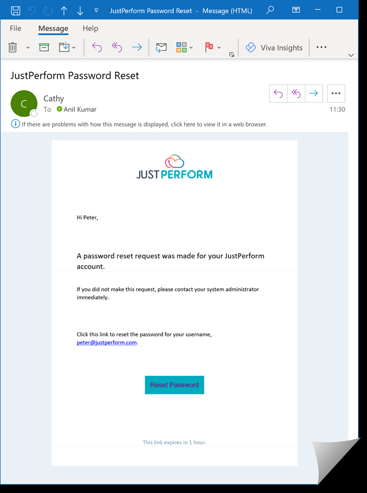 Image of a sample password reset email