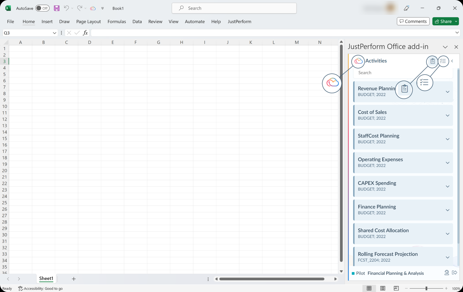 JustPerform 365 Connector navigation