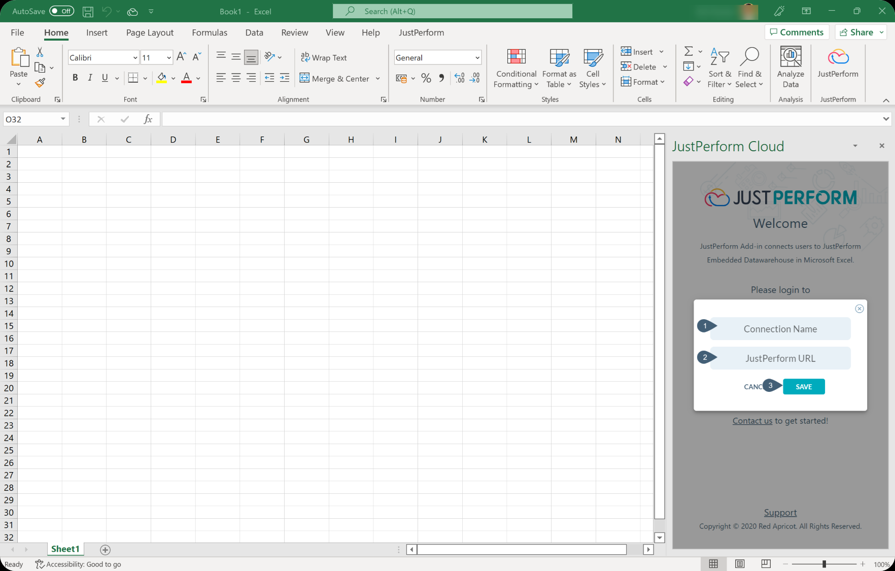 Image showing setting connection to JustPerform Web