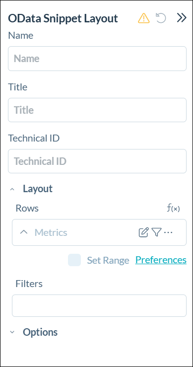 OData Snippet Layout pane for creating a new OData snippet