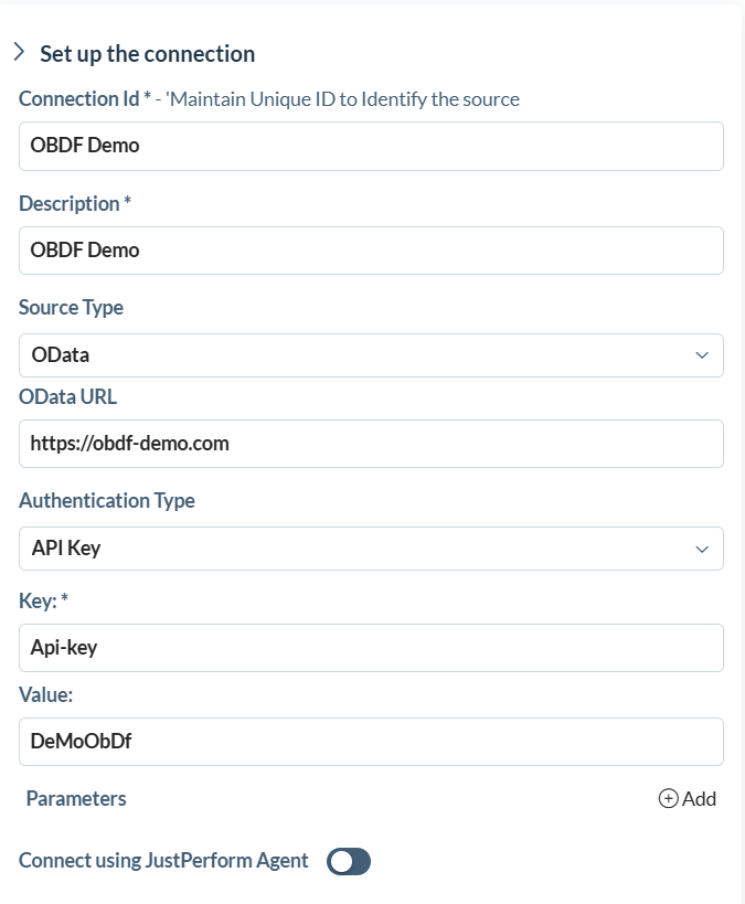 Options de connexion dans l'interface