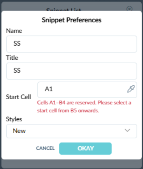 Error message when start cell cannot render report